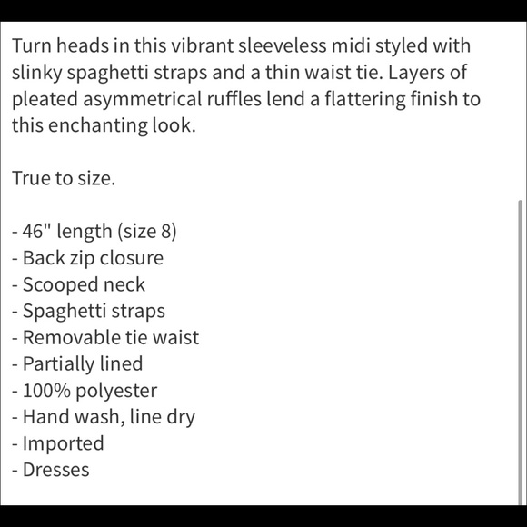 NWT Strappy Ruffle Tie Waist Midi Dress Yellow - Picture 6 of 7